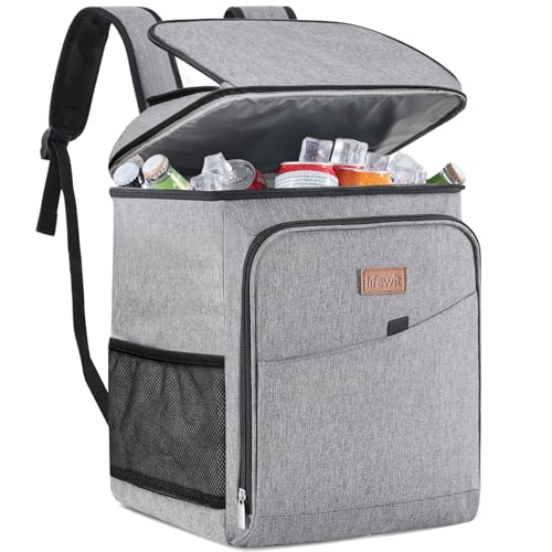 Lifewit, Mochila geleira flexível, bolsa de compras reutilizável, grande bolsa térmica porta alimentos de isolamento, bolsa de refrigeração portátil para praia, piquenique, acampamento, cinzenta