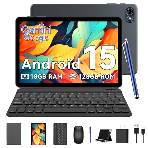 TABWEE T80 Android 15 Tablet de 10 polegadas - 18 GB RAM+ 128 GB ROM (2TB TF), 6000 mAh, 5 MP+2MP, Gemini AI, 5G WiFi, GPS, Face ID, tablet com teclado, rato, capa, lápis Óptico