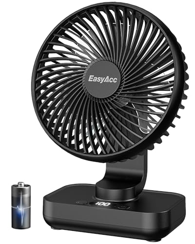 EasyAcc Ventilador de mesa USB, silencioso recarregável 4000 mAh, potente com 4 velocidades, 120 ° auto-oscilação, ventilador portátil para escritório, quarto, exteriores, preto oscilante