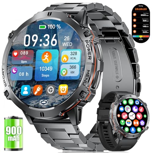 LIGE Relógio inteligente homem com bateria grande de 900 mAh, 1,73 polegadas Smartwatch homem com bússola barómetro, 110 modos desportivos, IP68 impermeável, monitor de ritmo cardíaco/sonho para