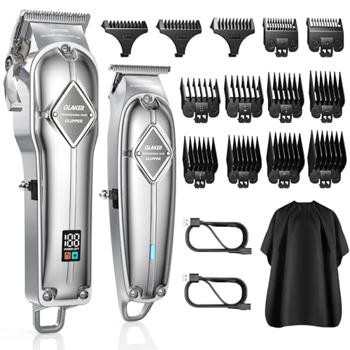 GLAKER Máquina de cortar cabelo homem, corta-pelos homem e aparador de barba com cabo e sem fios, máquina de cortar cabelo profissional com alavanca ajustável e 13 pentes guia