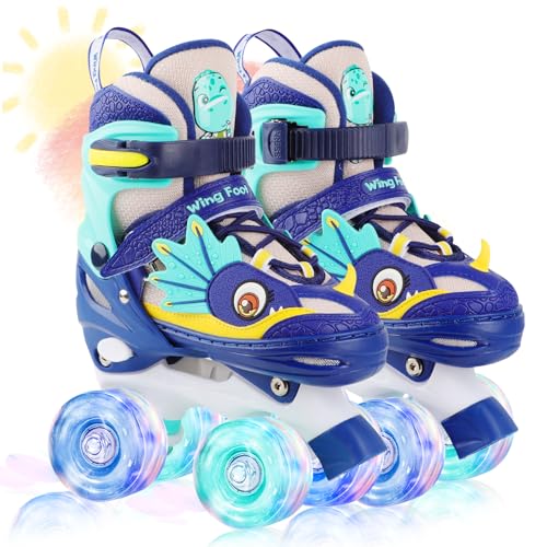 WESKIFAN Dinossauro patins para crianças patins 4 rodas menino patins Quad menina patins ajustáveis com rodas luminosas para iniciantes aniversários