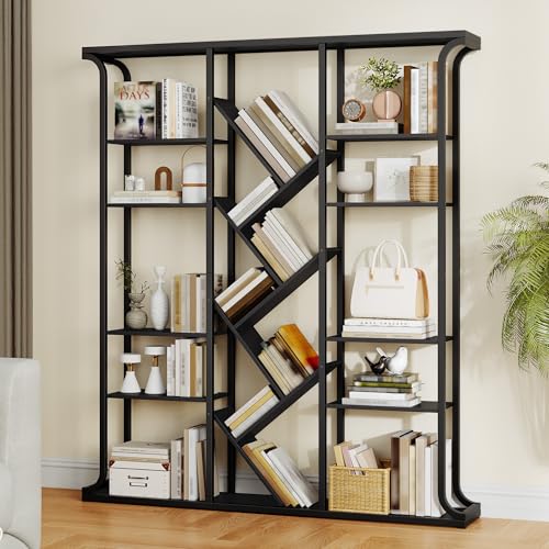 Hzuaneri Prateleira de árvore, 9 níveis 3 colunas, 17 compartimentos, biblioteca vertical, ideal para escritório em casa, quarto e sala de estar, 24 x 156 x 180 cm, preto, BC53204B