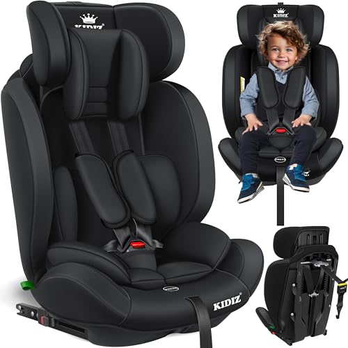 KIDIZ® Cadeira de automóvel, grupo 1 + 2 + 3/9-36 kg, arnês de segurança de 5 pontos, encosto de cabeça ajustável, assento elevador de crescimento 1-12 anos, estável e segura, com Isofix