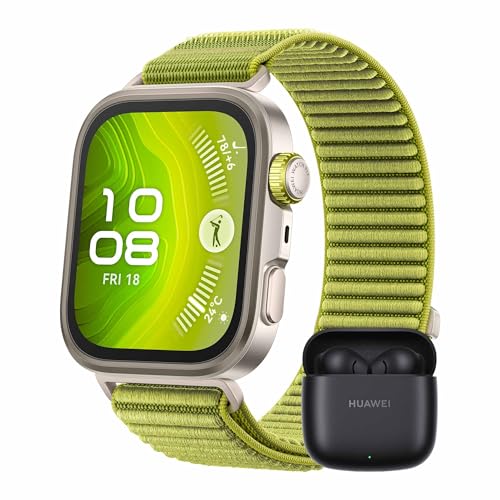 HUAWEI Watch FIT 4 Pro Smartwatch + Freebuds SE 2 preto, cristal de safira e titânio, brilho máximo de 3.000 nits, pagamento por NFC, dual Band GPS, ECG, desportos ao ar livre