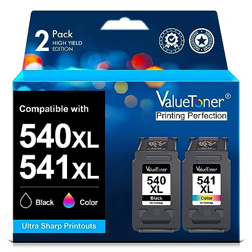 ValueToner 540 541 XL cartucho de tinta compatível para Canon 540 541 PG-540XL CL-541XL para Canon Pixma TS5150 MG3600 MX475 MX535 MG3500, 2 PG Pack (1 preto Rosa, 1 cor)