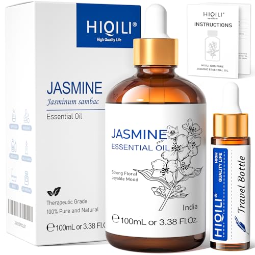 HIQILI Óleo essencial de jasmim 100 ml, 100% natural, óleo de aromaterapia para rosto, velas, difusor de pele e cabelo, 3,38 ml