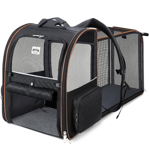 Lekespring Mochila extensível para gatos e cães, mochila dobrável para animais de estimação, até 10 kg, com correia de segurança interior e tapete para animais de estimação.