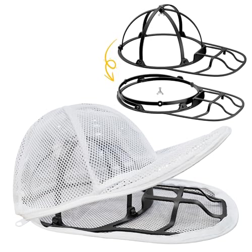Lavar bonés máquina de lavar, máquina de lavar bonés de basebol, gaiola de limpeza dobrável para tachas na máquina de lavar e na máquina de lavar louça, protetor e suporte para chapéus com estrutura