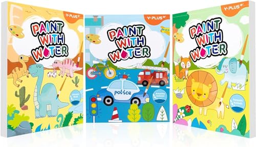 YPLUS Pintura com livros de água para crianças, papel de aguarela para idades de 1 a 4 anos, presente de arte artesanal com pincel e ilustrações de 3 temas incluídas