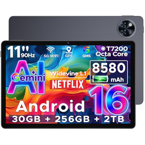 DOOGEE U11 Pro Tablet Android 16, 30 GB + 256 GB/2TB TF, Gemini AI Tablet de 11 polegadas Octa-Core, tablets para crianças HD IPS 90Hz, 8580 mAh bateria, 5G WiFi/Widevine L1/13 MP. + 5MP/F ace ID/GMS