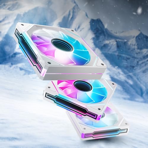 AsiaHorse Ventoinha ARGB para PC de 120 mm [3 peças] [Infinity Mirror] [HDB] ventilador RGB de 1800 RPM/61,5 CFM/24 LEDs 5 V 3 pinos ARGB 12 V 4 pinos PWM vida útil de 50000 horas AMICI5GT branco
