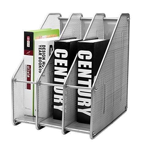 Exerz Revisteiro arquivador triplo de malha metálica/arquivos de revistas/prateleira para mesa - 3 compartimentos para organizador de arquivos documento/cadernos / pastas (prata)