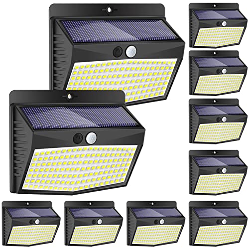 Peasur Luz solar exterior 138 LED, 【10 pacotes/3 modos/super brilhante: focos LED solares exteriores, impermeável, IP65, sensor de movimento para jardim, garagem, caminho