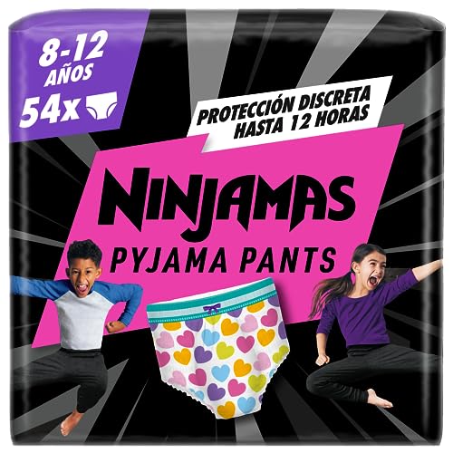 Ninjamas Fralda de pijama com corações, 9 fraldas de pijama, 8-12 anos, 27 kg - 43 kg, proteção contra fugas toda a noite