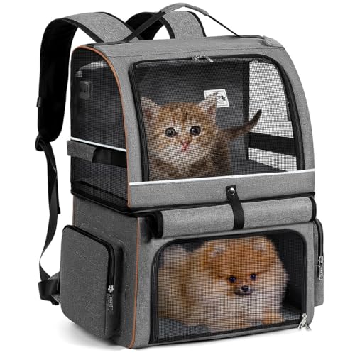 Lekespring Mochila de gatos de camada dupla para 2 gatos | mochila grande para cães, mochila transporte gato para animais de estimação dobrável - para cães e gatos até 11 kg - cinzento