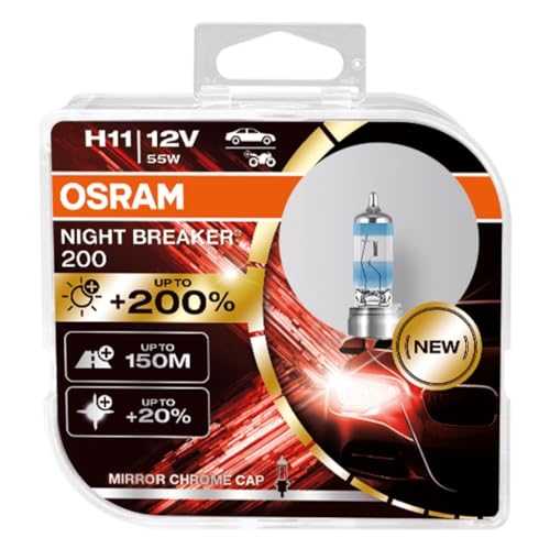 OSRAM NIGHT BREAKER 200, H11, 200% mais luz, lâmpada de farol halogéneo, 64211NB200-HCB, 12 V, caixa dupla (2 lâmpadas)
