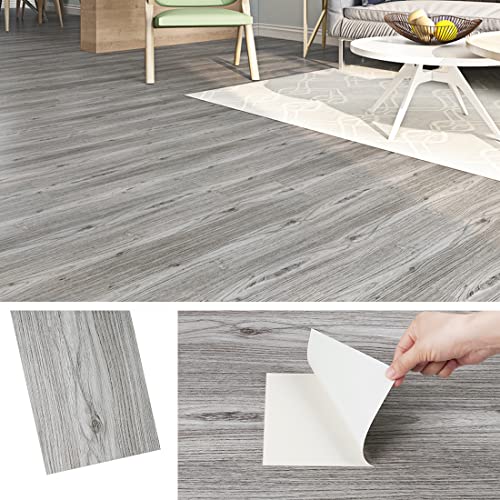 Livelynine Soalho vinil autocolante imitação de madeira cinzento 32 losetas vinil chão de madeira autocolante 90 x 15 cm chão laminado madeira para cozinha chão vinil rolo autocolante parede casa de