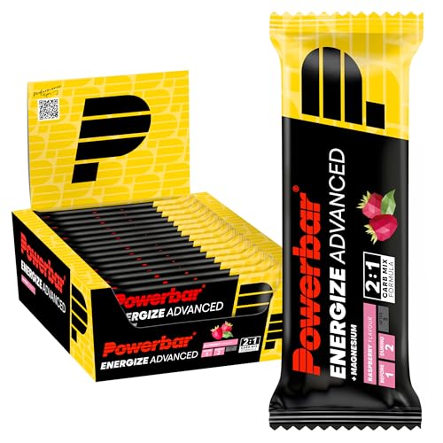Powerbar Energize Advanced Raspberry 15 x 55 g, barra de alta energia de carbono magnésio e sódio