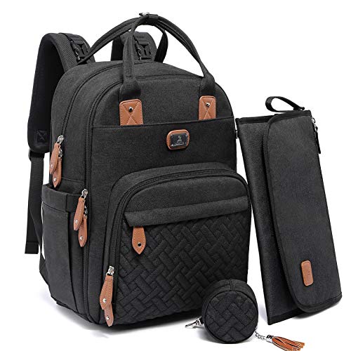 Dikaslon Mochila trocador, mochila de fraldas grandes malas multifuncionais para bebés com trocador portátil, porta-chupeta e correias para o carrinho, para a mãe e o pai