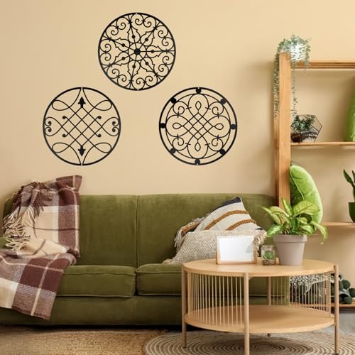 YiYa 3 peças decoração de parede de metal decoração de parede geométrica de metal decoração de parede minimalista de preto para quarto da sala de estar em casa (circular)