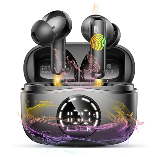 Auriculares sem fios Bluetooth, auriculares Bluetooth 5.4 Hi-Fi estéreo, 48H capacetes sem fios Bluetooth com ENC redução de ruído, ecrã LED, carregamento rápido USB-C, IPX7 auriculares impermeáveis