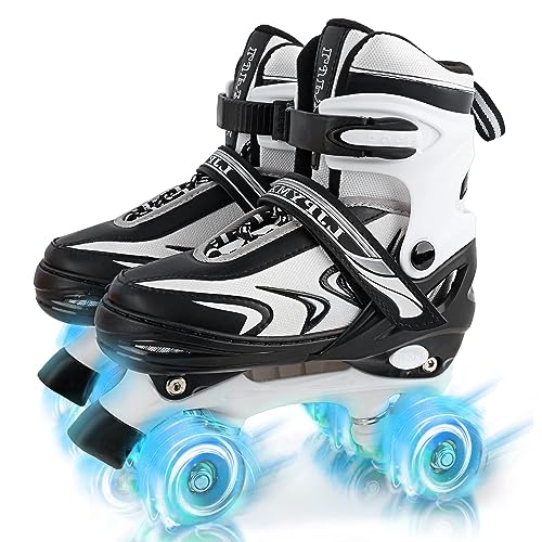 Patins ajustáveis para meninos e meninas, patins de 4 tamanhos para crianças pequenas ou grandes com rodas luminosas