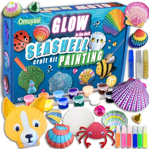 Conchas que brilham no escuro pintar artesanato para crianças, conjunto de artesanato crianças 4 5 6 8 10 anos, DIY Glow in the Dark pintura meninas brinquedos, presentes para menina 4 5 6 7 8 9 10