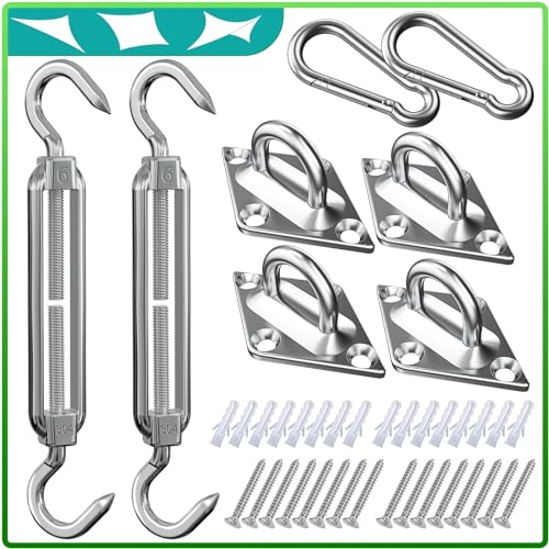 Kit de montagem vela de sombra de sombra: 304 aço inoxidável ganchos para terraços exteriores, M6 sensores para toldo retangular triangular pátio, 40 peças kit vela de sombra solar exterior jardim