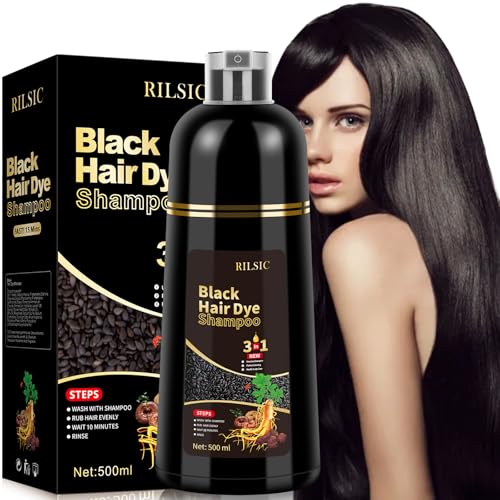 500 ml Hair Dye Shampoo 3 em 1 Cobertura de canelas, cor de champô tinta cabelo barba champô canas instantâneo, cobertura de calcinhas em minutos para homens mulheres (preto)