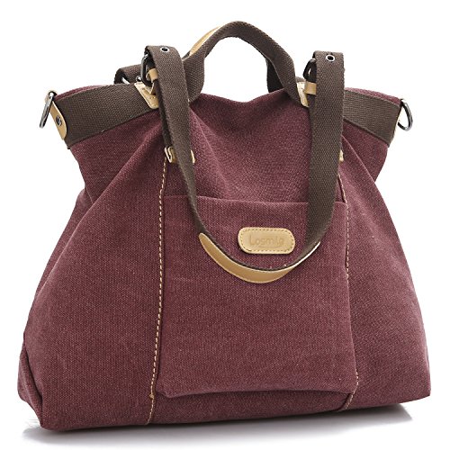 LOSMILE Malas de mão para mulher, mala de tiracolo Totes Shopper viajar com hobo de lona., Vinho tinto, L, Retrô