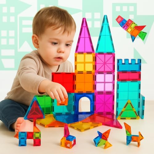 NK Blocos de construção magnéticos para crianças (100 peças) - peças ímanes 3D Magnetic Tiles, brinquedo educativo Montessori, presente de aniversário Natal infantil