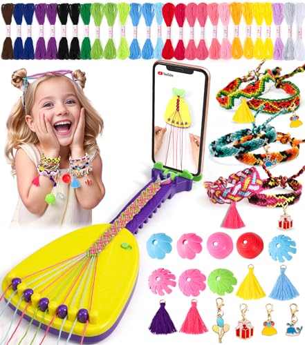Ophy Kit para fazer pulseiras meninas, fazer pulseira de amizade kit com suporte para telefone e 35 pacotes de fios com 16 decorações de bricolage, kit de fazer pulseiras, presentes para 6 a 12 anos