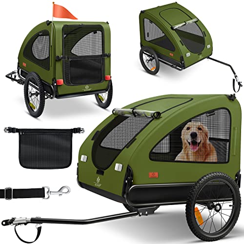 KESSER® Boxer 2 em 1, reboque para cães, cadeira de passeio para cães, reboque de bicicleta grande aprox. 250 l de volume. Incl. Bandeira e saco, lona Oxford 600D, máxima: 45 kg caqui/preto