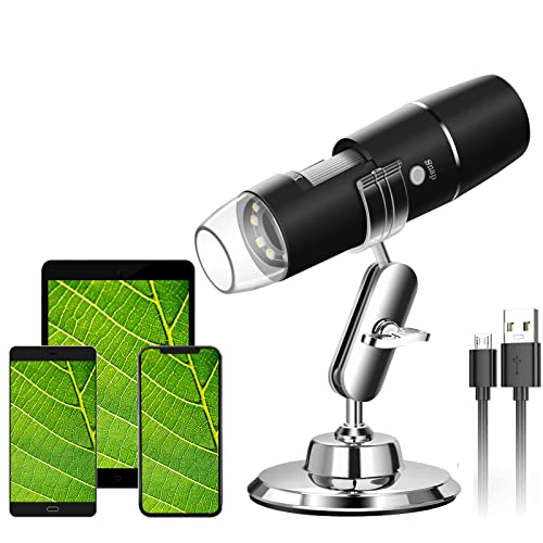 Microscópio WiFi Câmara Microscópio Digital, Microscópio USB WADEO, aumento de 1000x com 8 LED, Microscópio para Android iOS e Mac