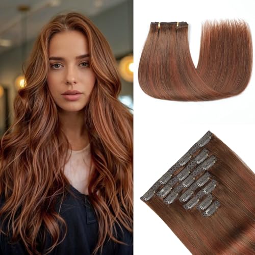 HotLulana Extensões de clipe de cabelo natural, 7 unidades 40 cm cabelo humano 16 polegadas 80 g extensões 4/4/33 #