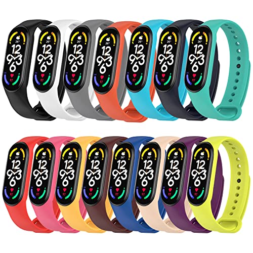 MIJOBS 15 peças pulseiras compatíveis com Xiaomi Band 5 correias Xiaomi Band 7 / Xiaomi Band 6 correia de silicone Amazfit Band 5 pulseiras desportivas, correia para Mi Band 7/6/5, Amazfit Band 5