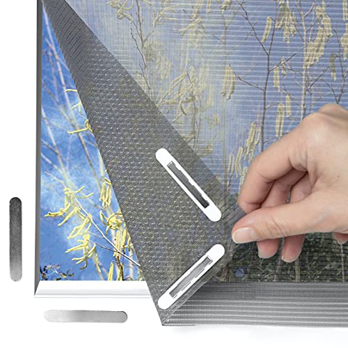 Hoberg Proteção anti-pólen para janelas com fixação magnética inovadora, cortina mosquiteira ajustável individualmente até 150 x 130 cm, sem perfuração nem aparafusar, Fixação com 16 ímanes