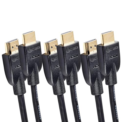Amazon Basics Cabo HDMI 4K de 1,8 m, alta velocidade de 18 Gbps com Ethernet, 4K@60 Hz, 2160p, pacote de 3 unidades, preto