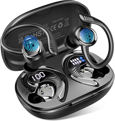 Auriculares sem fios desportivos, auriculares Bluetooth 5.4 com 4 Mics, 50H capacetes sem fios Bluetooth HiFi estéreo, IP7 impermeável, capacetes Bluetooth com cancelamento de ruído ecrã LED