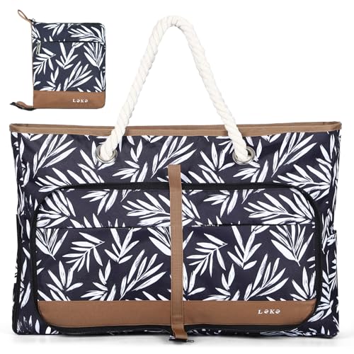 Lekespring Saco de praia grande XXL familiar com fecho de correr mala de viagem, impermeável Shopper mala de ombro para mulher, mala de mão dobrável para praia/viagens/uso diário