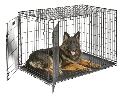 MidWest Homes for Pets iCrate modelo 1542DDU Gaiola para cães recém-otimizada, com porta dupla, bandeja à prova de fugas, pernas protetoras comprimento de 121,92 cm, cor preta