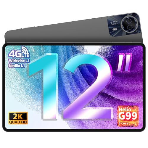 TECLAST Tablet T60Pro Android 15 Tablets 12 polegadas, 20 GB RAM + 128 GB ROM, 4G LTE Dual SIM, GPS, Widevine L1, tablet PC com conexão USB