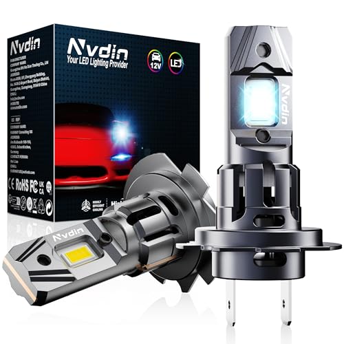 Nvdin lâmpadas h7 led 30000lm, lâmpada para faróis de carro e moto, muito compacto e montagem direta, tamanho halogéneo 1:1, kit de luzes de 12 v para luz de estrada ou cruz, 6000 k branco intenso