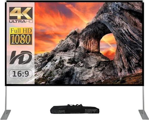 Tela de projeção portátil 100 polegadas frontal 16: 9 Tela de filme de projeção com mala de mão para viagens de teatro no pátio traseiro de um teatro doméstico interior e exterior