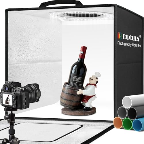 DUCLUS Caixa de luz para foto de produto, 50 x 50 x 50 cm conjunto dobrável de estúdio de fotografia com 216 LEDs de iluminação e 6 fundos de PVC para fotografia de joalharia/artesanato/pequenos