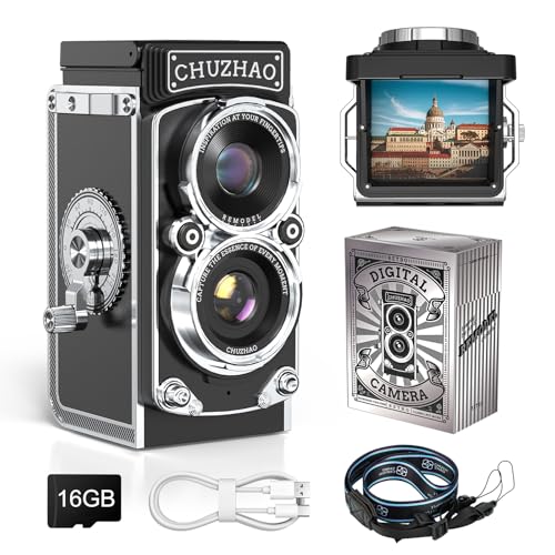 CHUZHAO Mini câmara digital retro, 1080P FHD vídeo 12 MP foco automático câmara de fotos, câmara digital vintage compacta com cartão de 16 GB, iniciantes, adolescentes, crianças e adultos