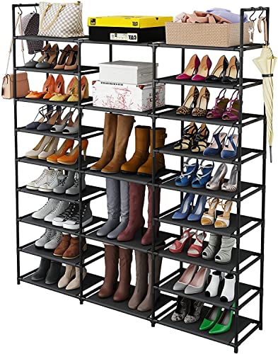 Finew Sapateira de 9 níveis, sapatos de metal com 23 prateleiras, capacidade para 50 a 55 pares de sapatos e botas, prateleira sapato para sala de estar, entrada de corredores, vestiários - preto