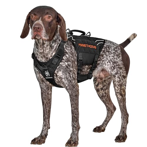 OneTigris Arnês peito antipuxões cães, ar Armor Mesh arnês cão refletor ajustável, tático arnês cão grande médio, com 2 asas e 3 anéis, com sistema de molle - preto M