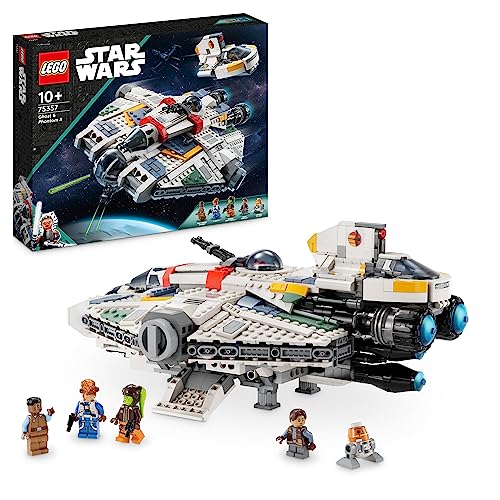 LEGO 75357 Star Wars Espírito e fantasma II, conjunto de 2 veículos de Ahsoka de tijolos, navio estelar de brinquedo para construir com 5 personagens Jacen Syndulla e uma figura do Droide Chopper